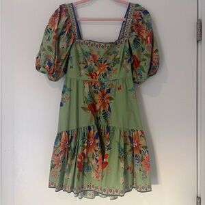 Farm Rio Green Puff Sleeve Dress